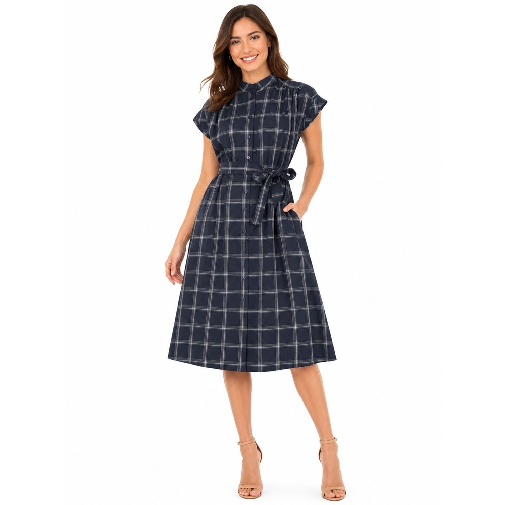 Calvin Klein Plaid Midi Dress Size 10 Office Workwear Casual